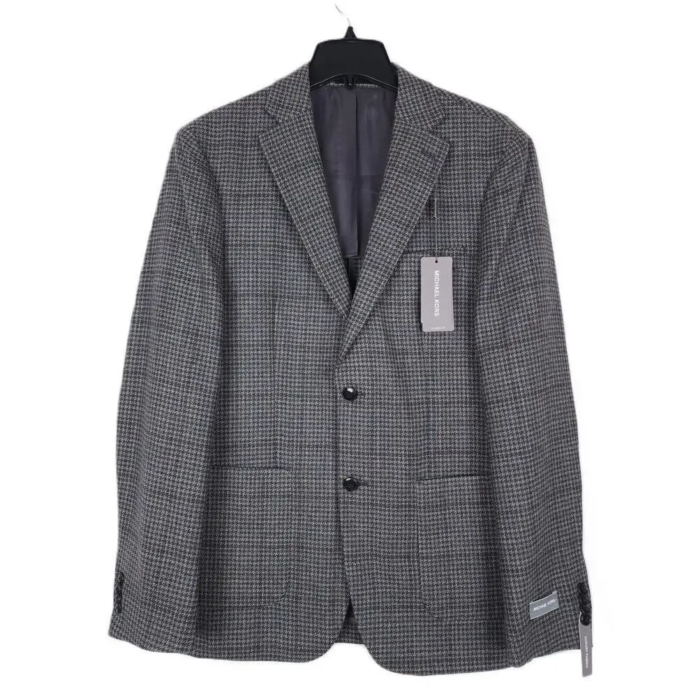 Michael Kors Mens Classic Fit Sport Coat 38R Grey Tan Houndstooth Wool Blend NWT